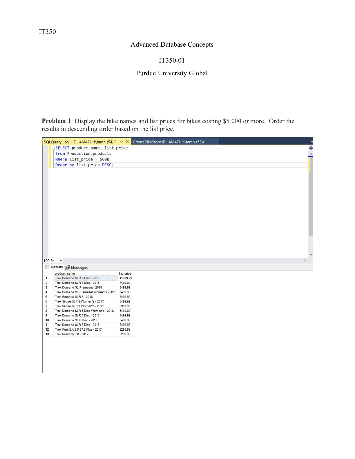 Preview image for IT350  Unit1.docx  IT350  Advanced Database Concepts  IT350-01  Purdue University Global